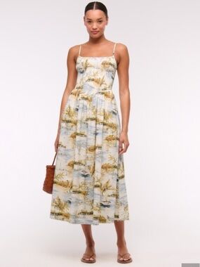 Women's A&F Sydney Smocked Dipped-Waist Midi Dress - XS